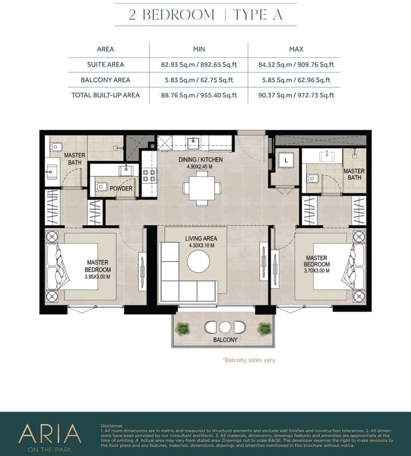 Nshama Aria 2 Bedroom Apartment Type A Floor Plan