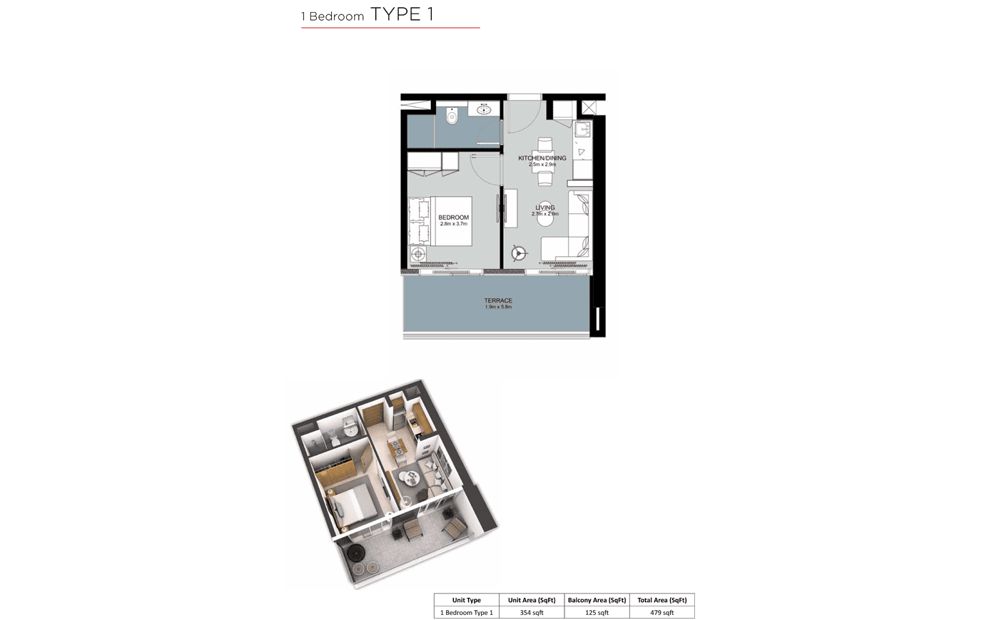 Zada Tower 1 Bedroom Apartment Type 1 Floor Plan
