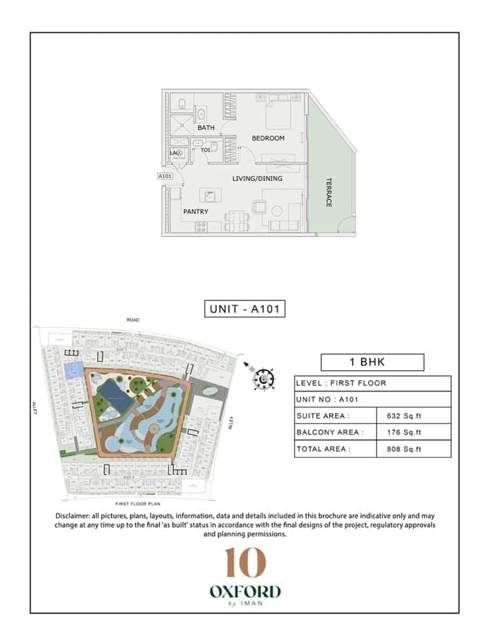 10 Oxford 1 Bedroom Apartment First Floor Plan