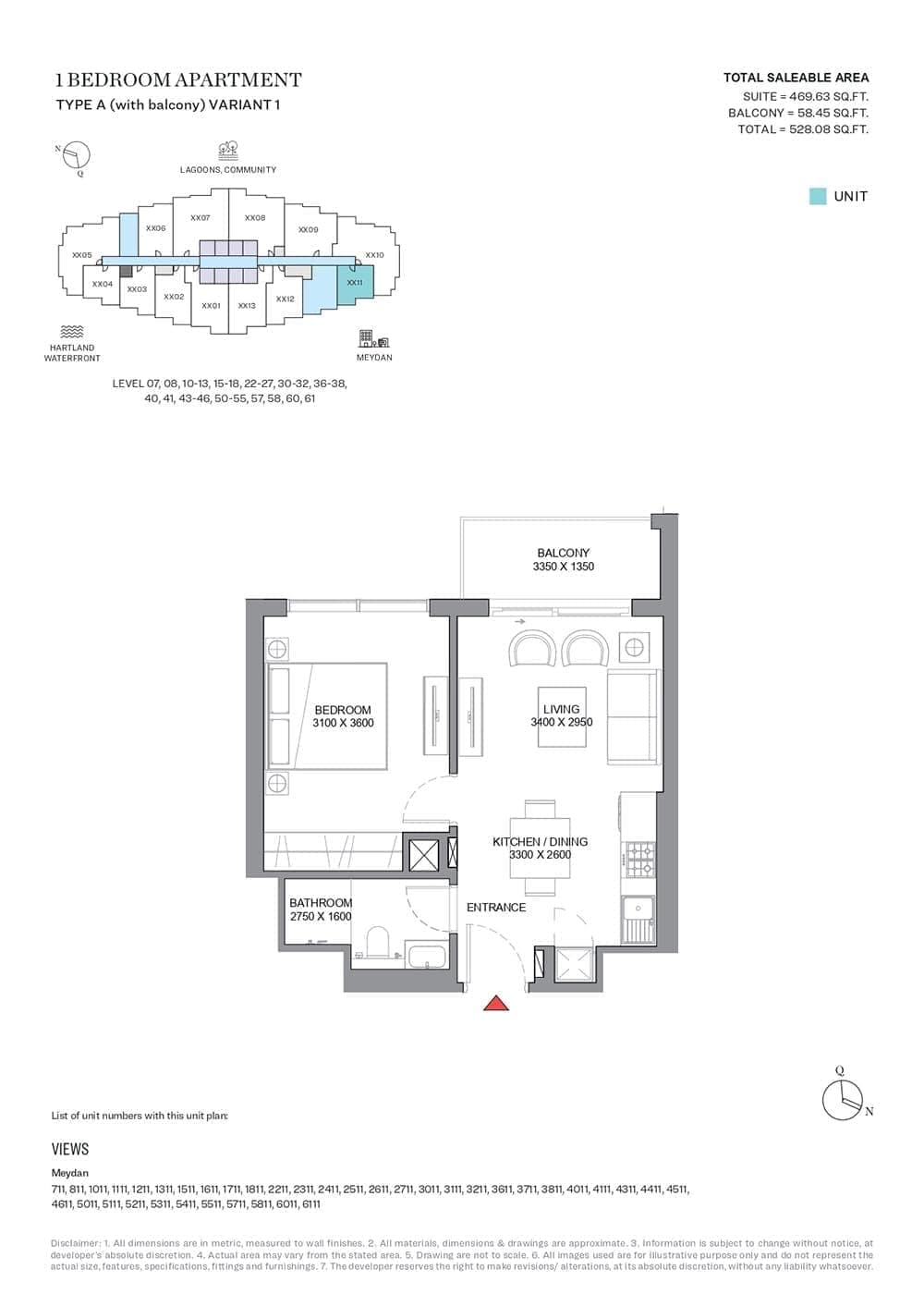 350 Riverside Crescent 1 Bedroom Apartment Type A Variant 1 Floor Plan