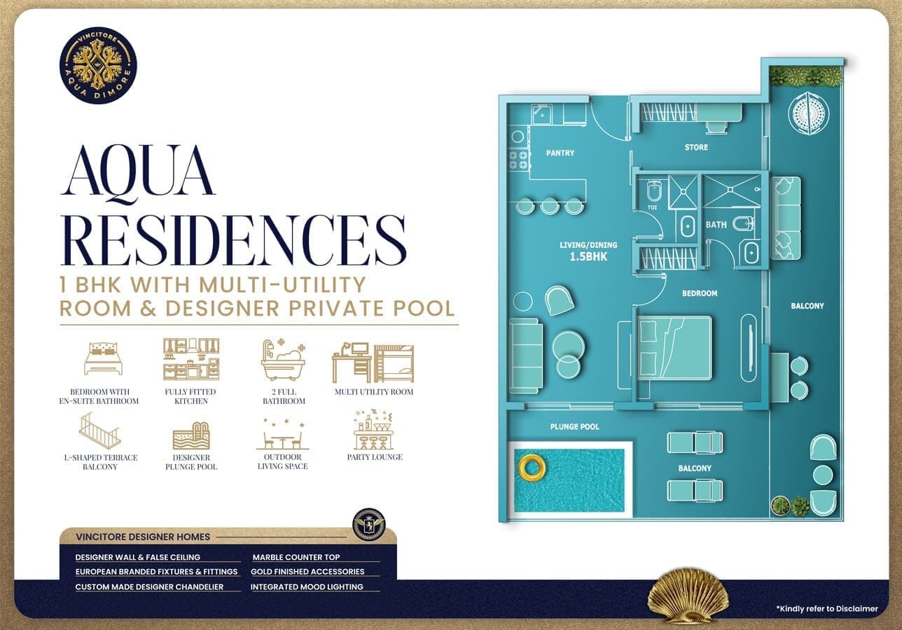 Aqua Residences 1 Bedroom Apartment with Multi Speciality Room & Designer Private Pool Floor Plan