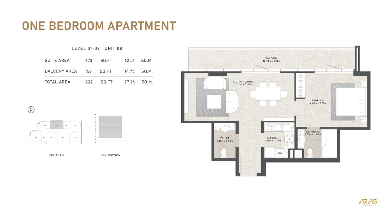 Aras Heights 1 Bedroom Apartment Unit 08 Floor Plan