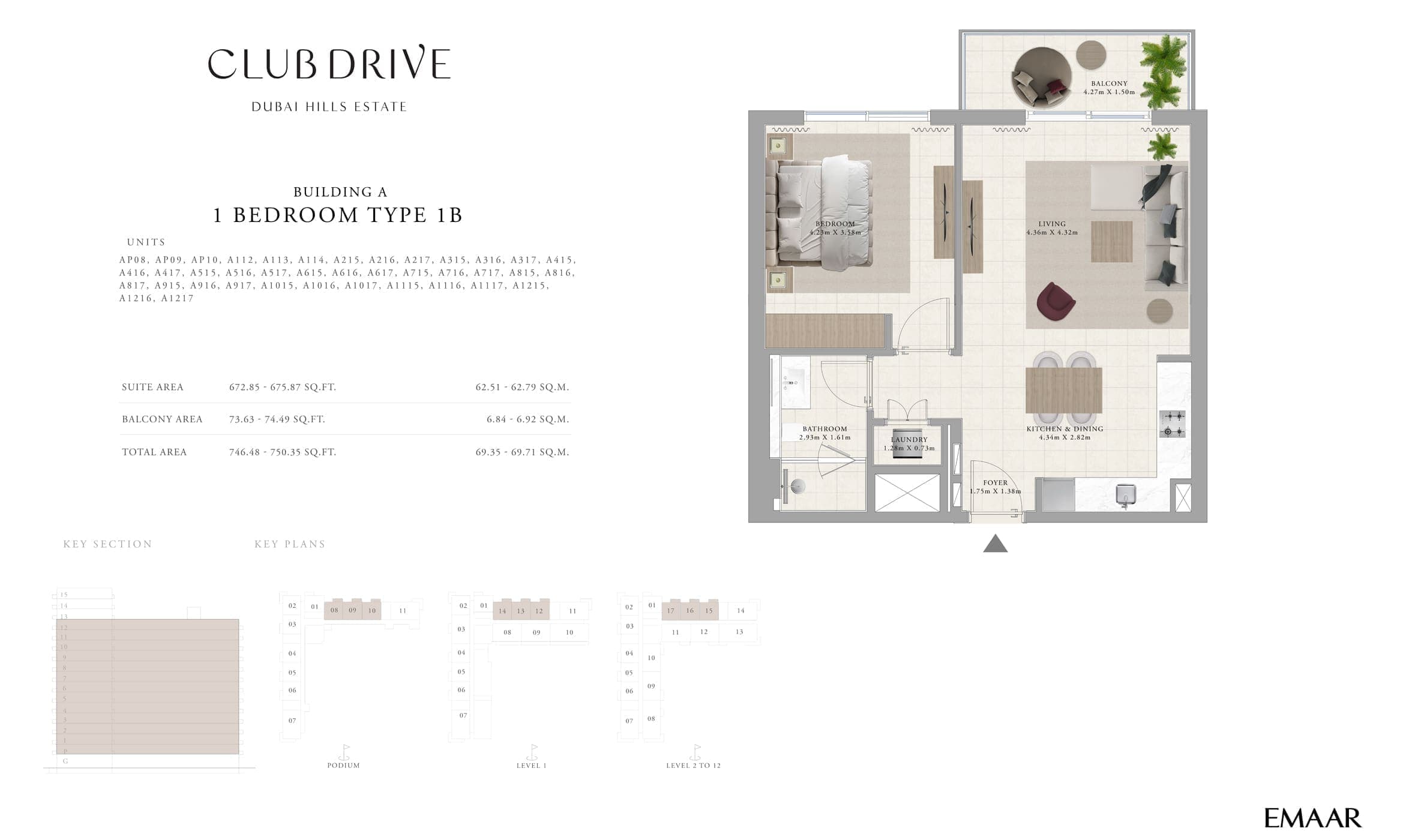 Club Drive Building A - 1 Bedroom Apartment Type 1B Floor Plan