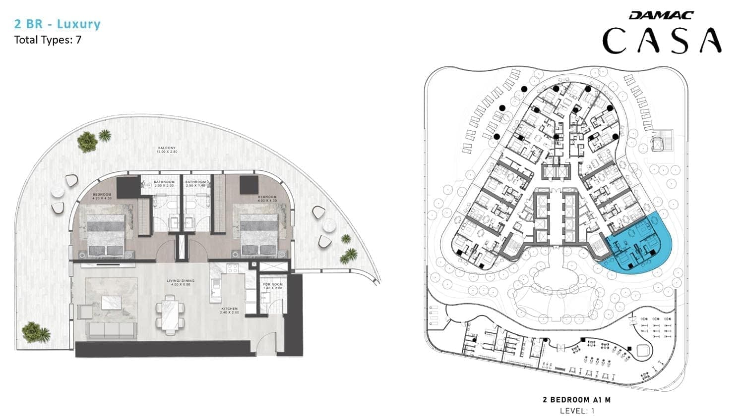 Damac Casa Tower 2 Bedroom Luxury Apartment Type A1 M Floor Plan