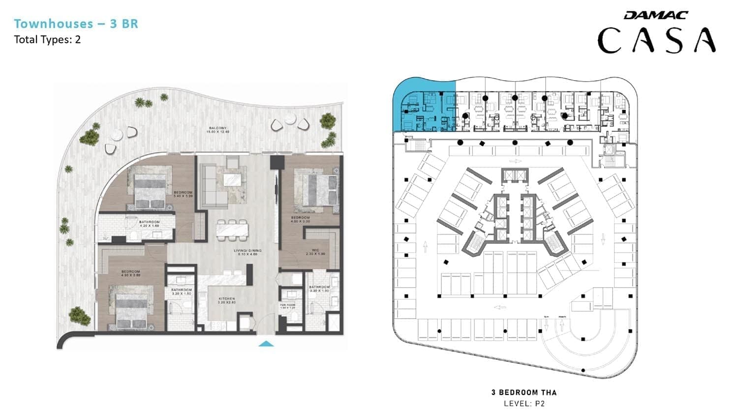 Damac Casa Tower 3 Bedroom Townhouse Type THA Floor Plan