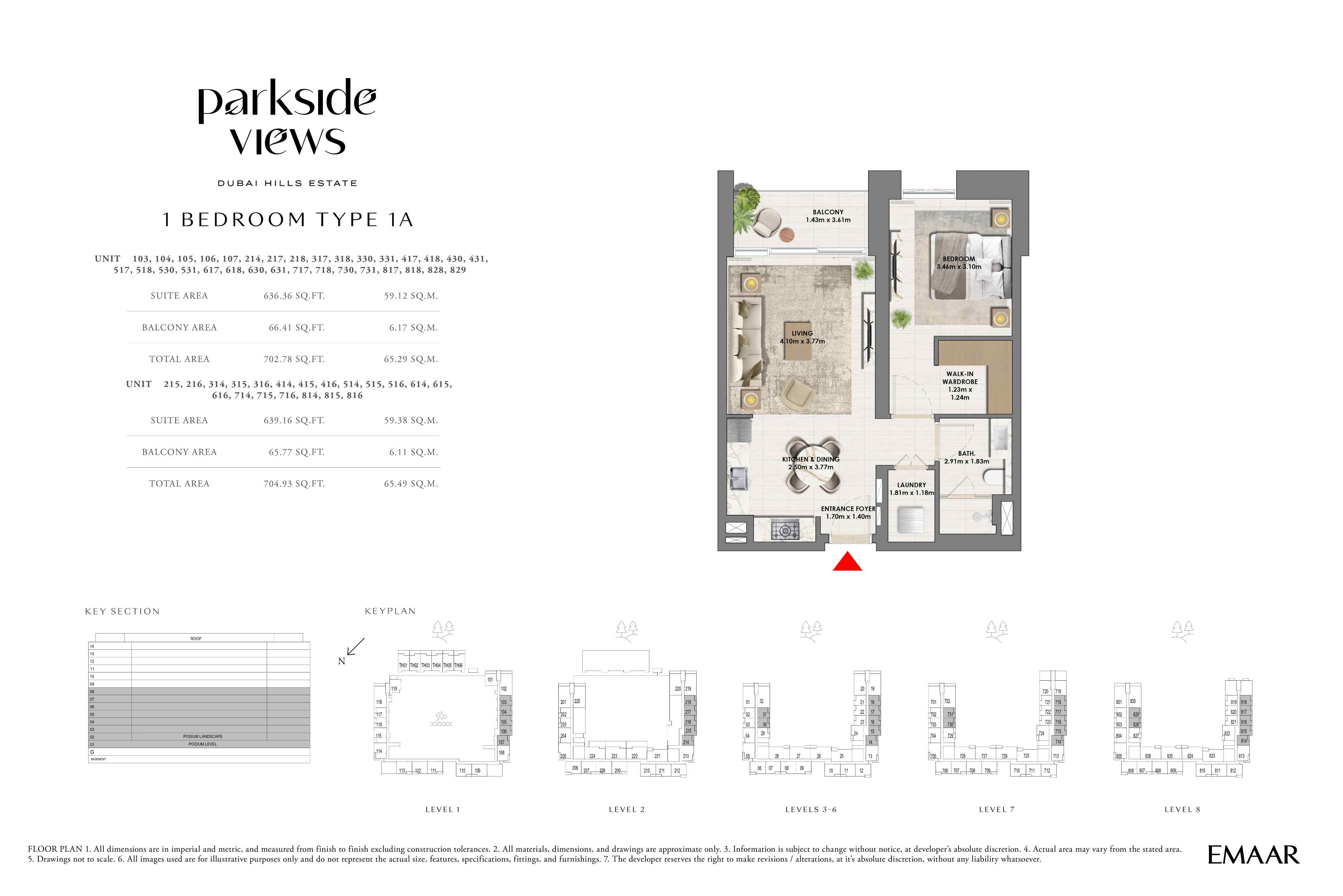 Parkside Views 1 Bedroom Apartment Type 1A Floor Plans