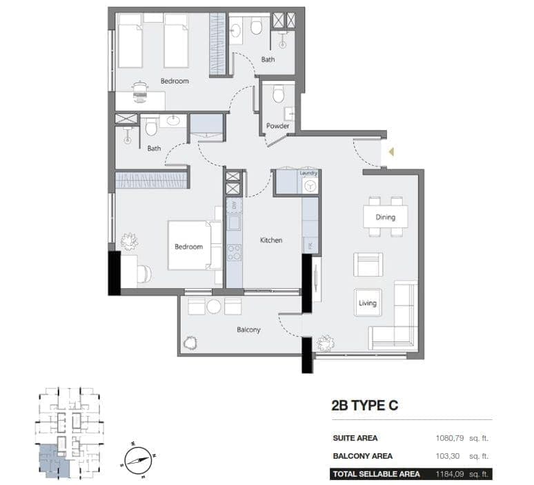 RA1N Residence 2 Bedroom Apartment Type C Floor Plan
