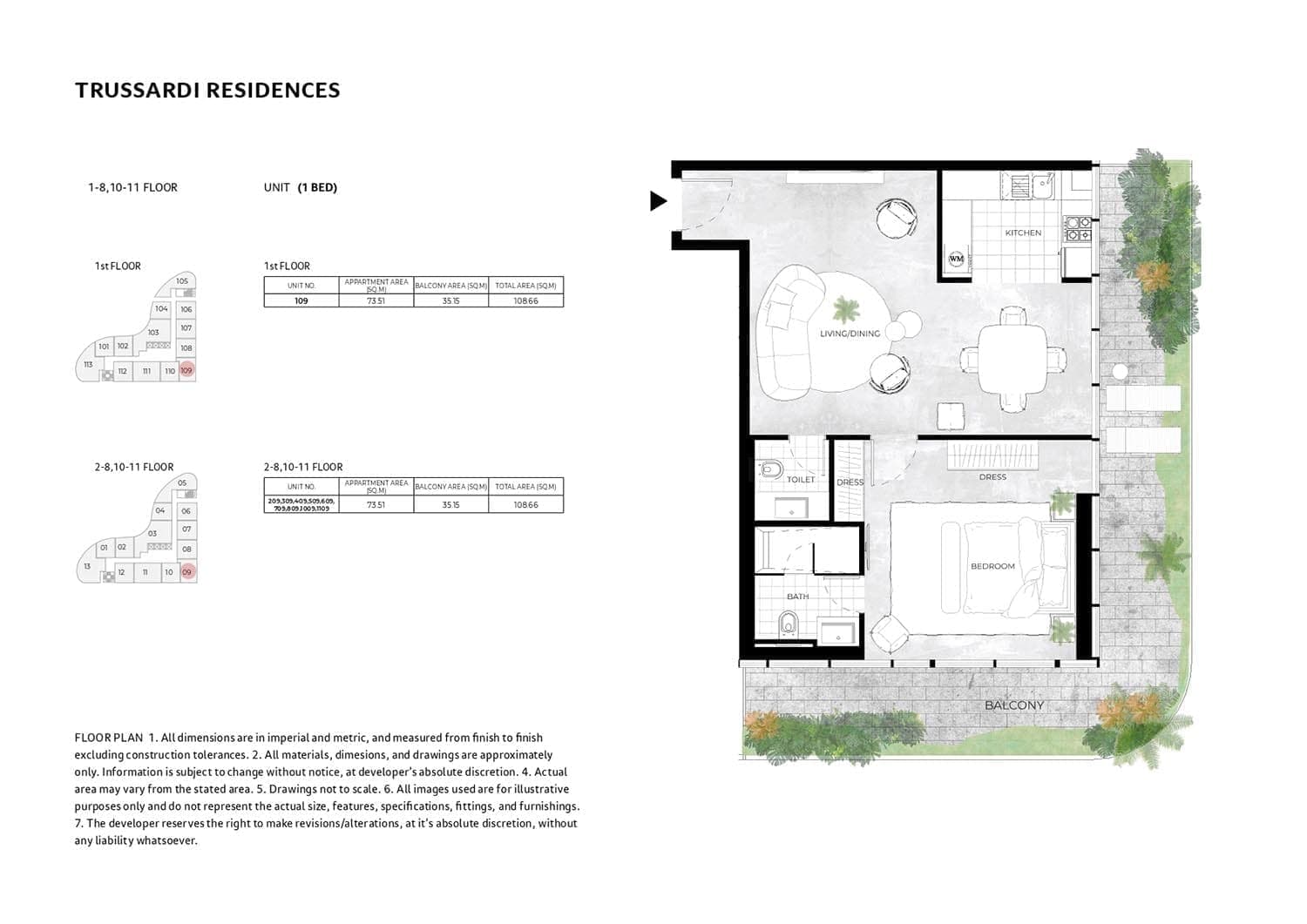 Trussardi Residences 1 Bedroom Apartment Unit 109 Floor Plan