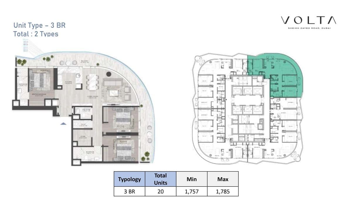 VOLTA 3 Bedroom Apartment Floor Plan