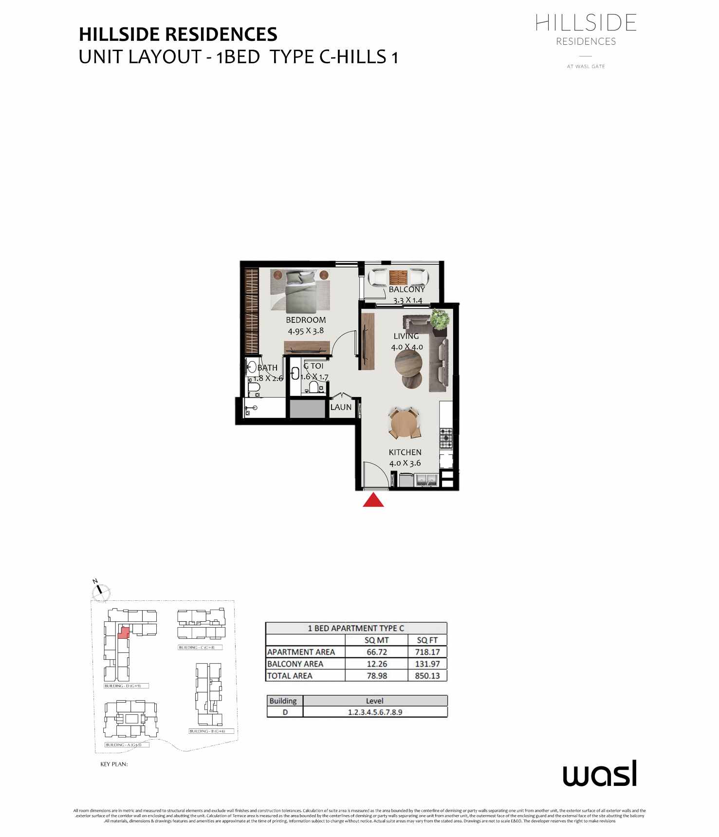 Hillside Residence 1 Bedroom Apartment Type C Floor Plan