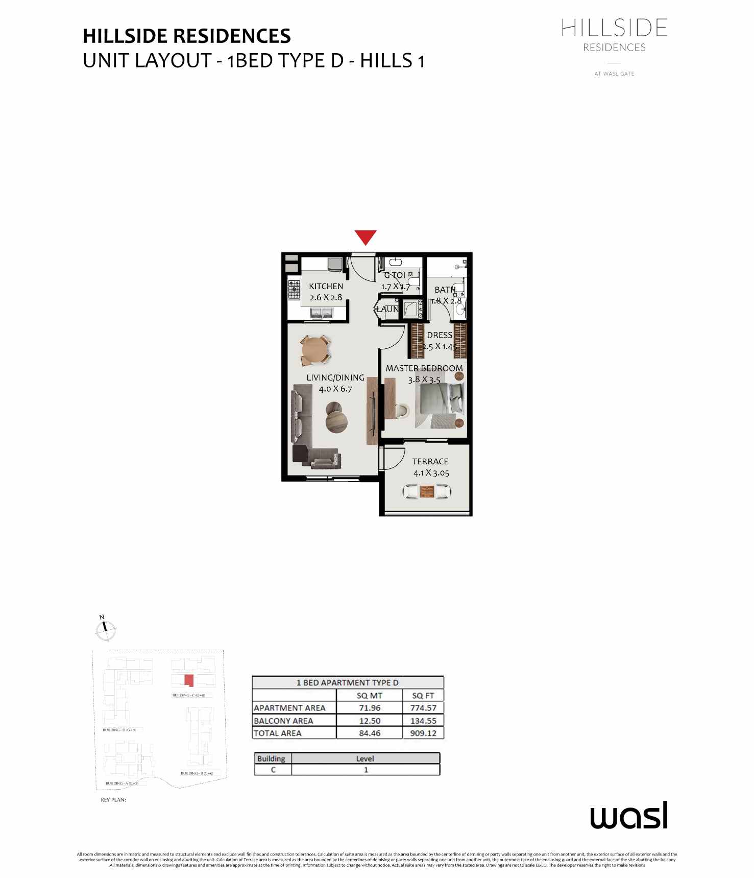 Hillside Residence 1 Bedroom Apartment Type D Floor Plan
