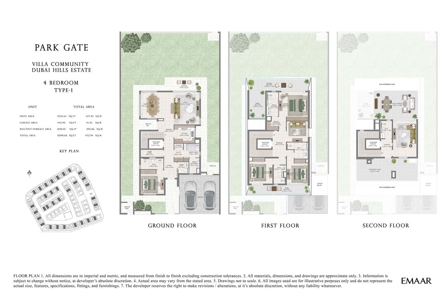 Emaar Park Gate 4 Bedroom Villa Type 1 Floor Plan