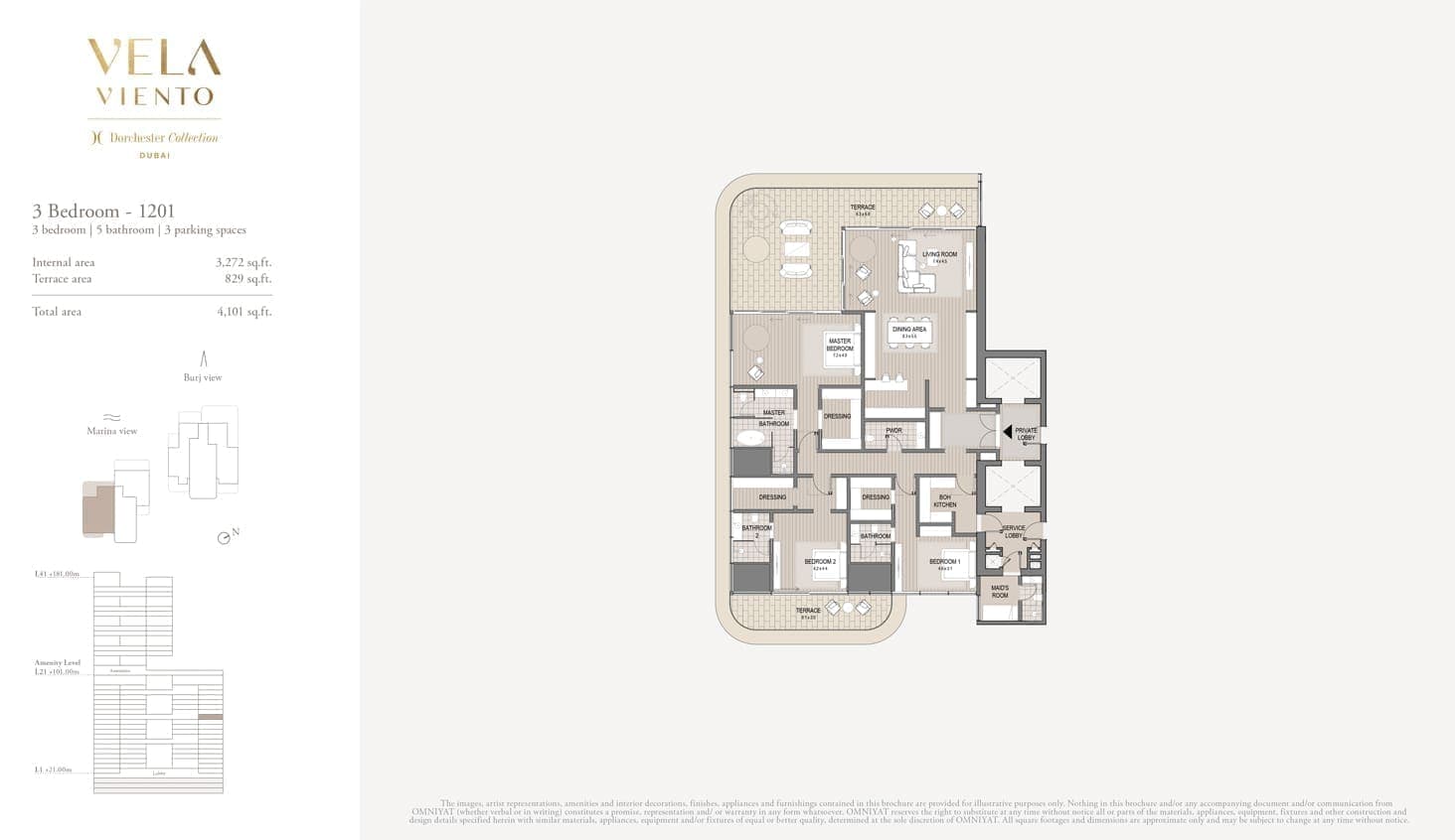 Vela Viento 3 Bedroom Apartment Unit 1201 Floor Plan