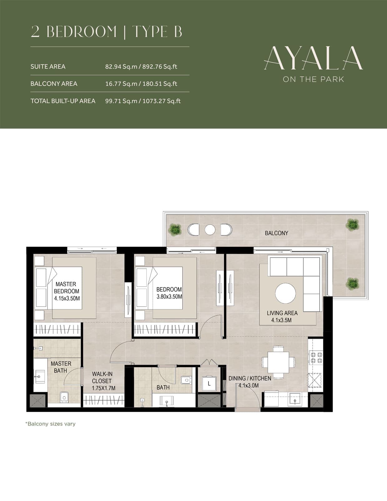 Ayala 2 Bedroom Apartment Type B Floor Plan