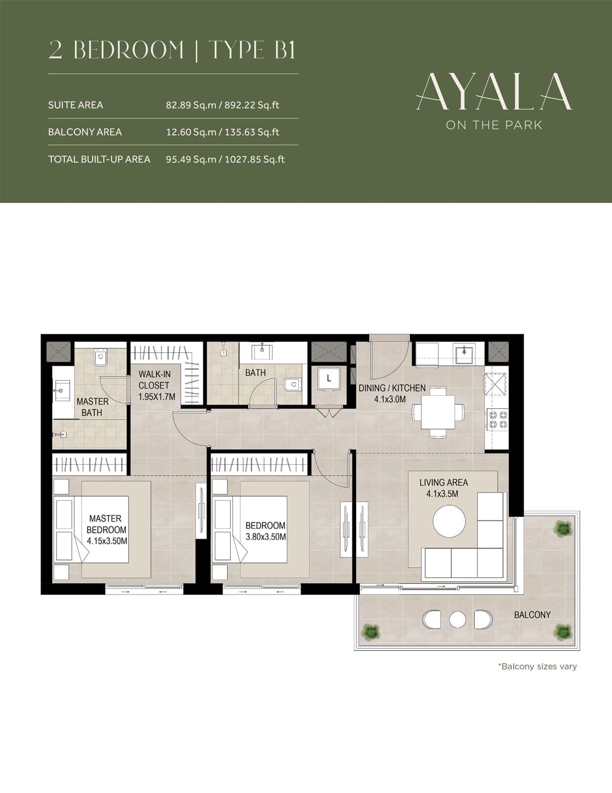 Ayala 2 Bedroom Apartment Type B1 Floor Plan
