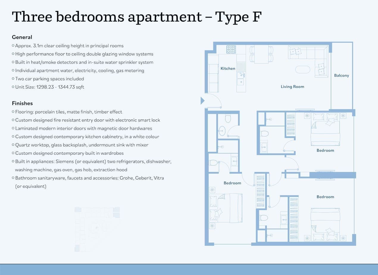 Luma Park Views 3 Bedroom Apartment Type F Floor Plan