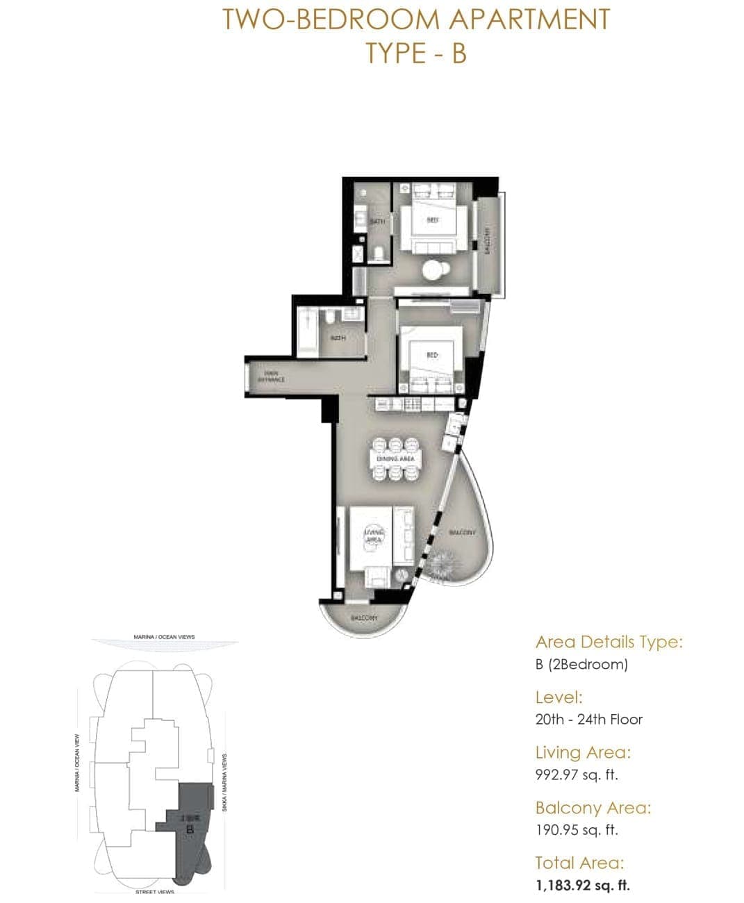 Marina Star 2 Bedroom Apartment Type B Floor Plan