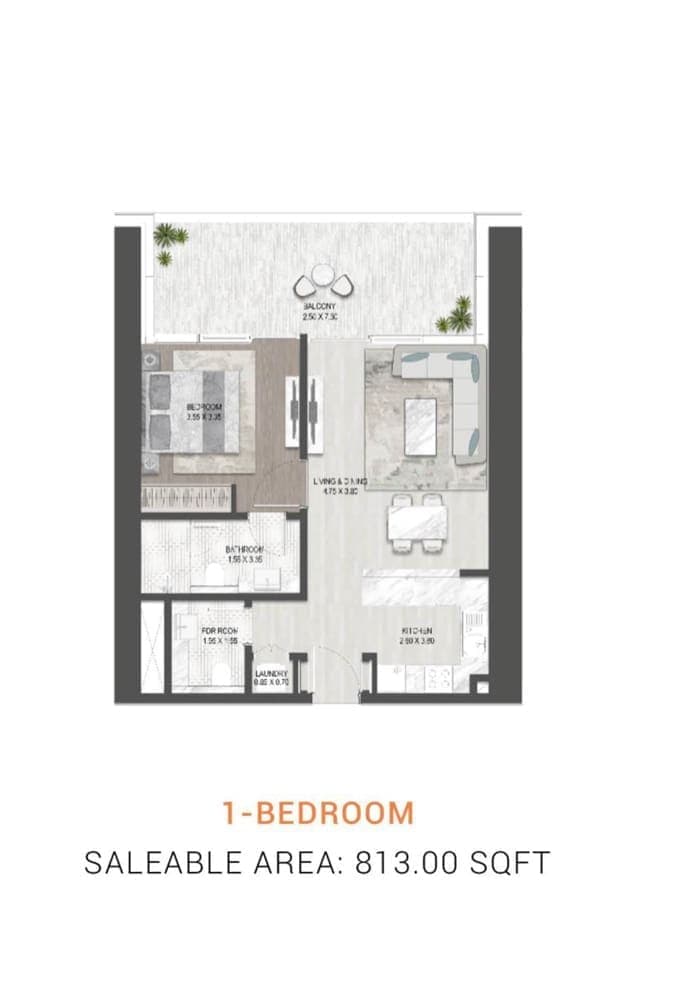 Damac Sapphire 1 Bedroom Apartment Floor Plan