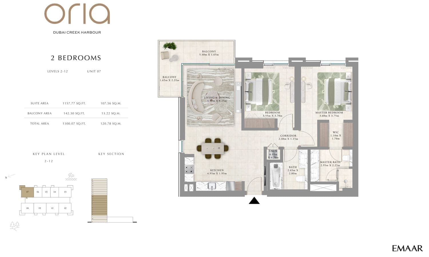 Oria by Emaar 2 Bedroom Apartment Level 2-12 Unit 7 Floor Plan