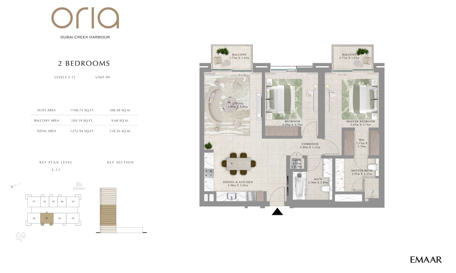 Oria by Emaar 2 Bedroom Apartment Level 2-12 Unit 9 Floor Plan