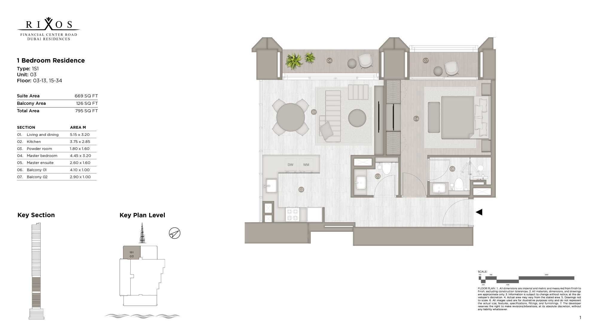 Rixos 1 Bedroom Residence Type 1S1 Unit 03 Floor Plan