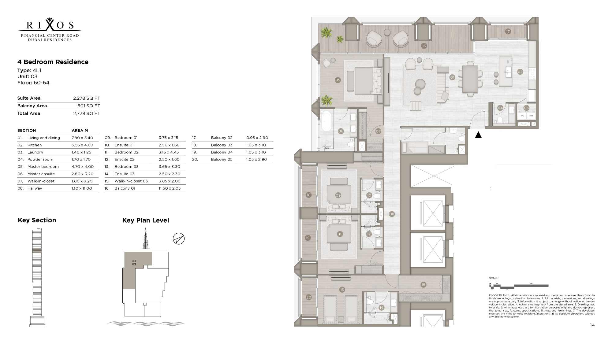 Rixos 4 Bedroom Residence Type 4L1 Unit 03 Floor Plan