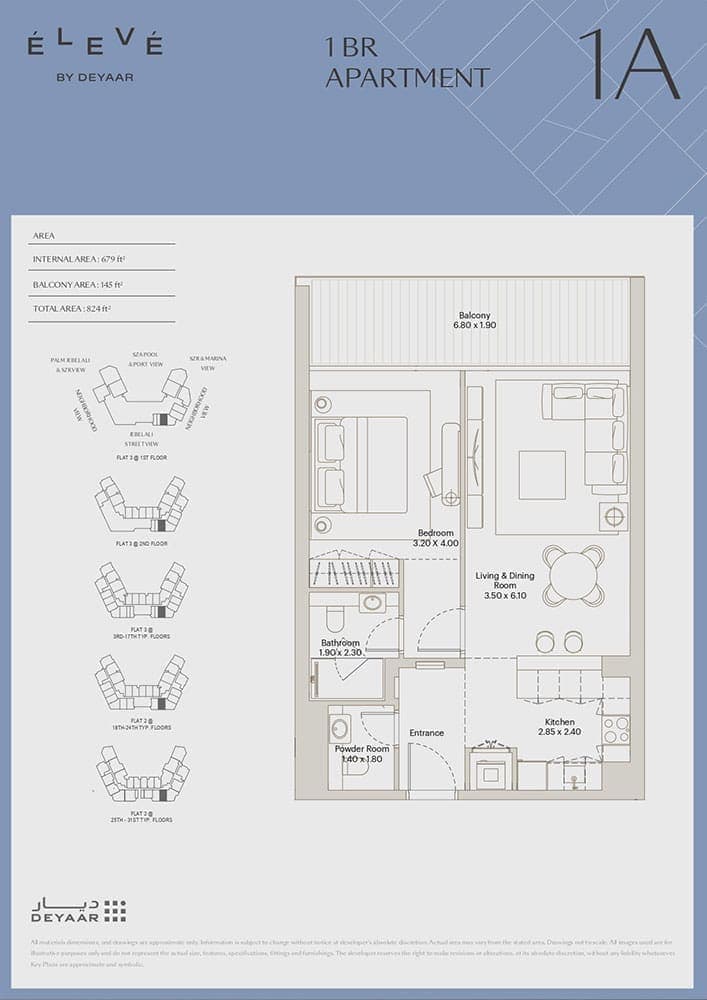 Eleve 1 Bedroom Apartment Type 1A Floor Plan