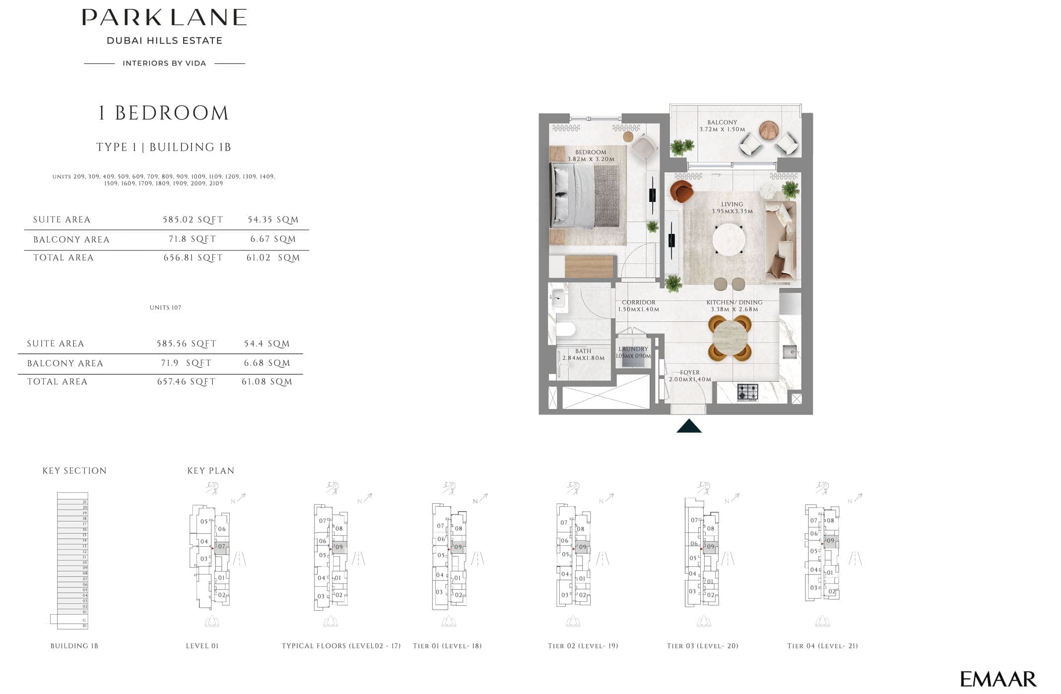 Emaar Park Lane 1 Bedroom Type 1 Building 1B Floor Plan