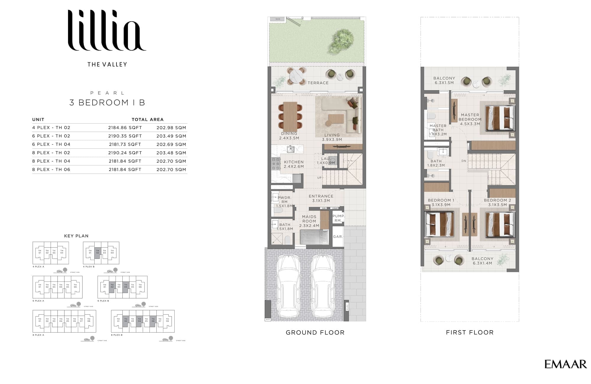 Lillia by Emaar Pearl 3 Bedroom IB Floor Plan