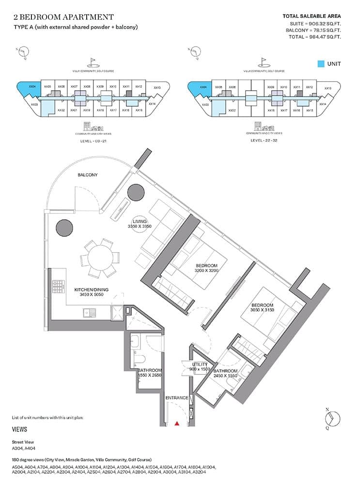 Sobha Orbis 2 Bedroom Apartment Type A Floor Plan