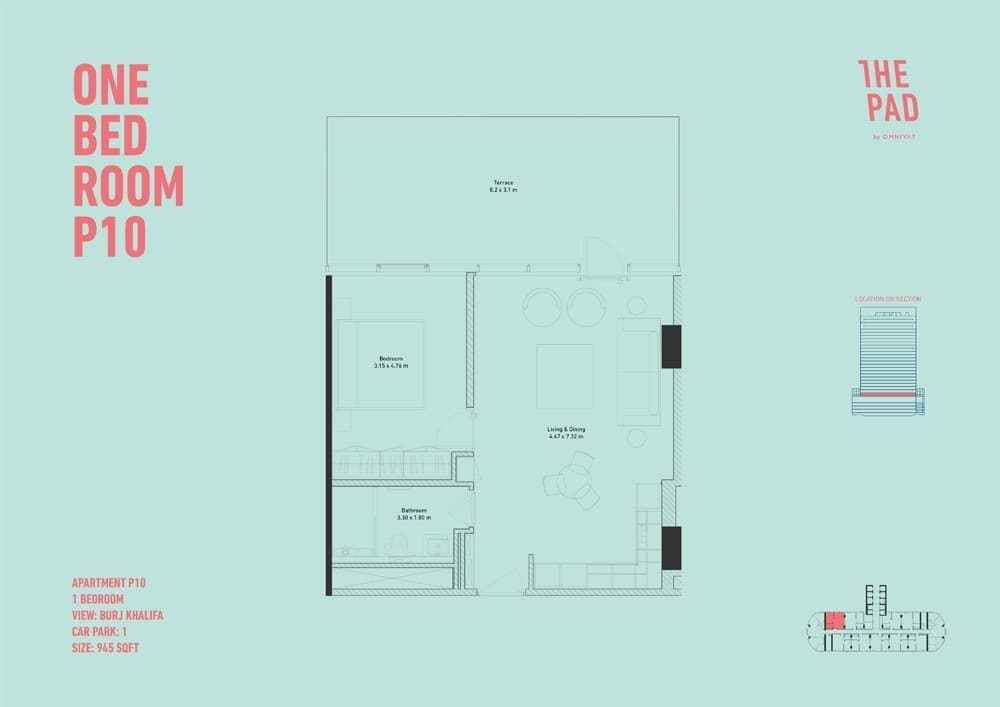 The Pad 1 Bedroom Apartment Unit P10 Floor Plan