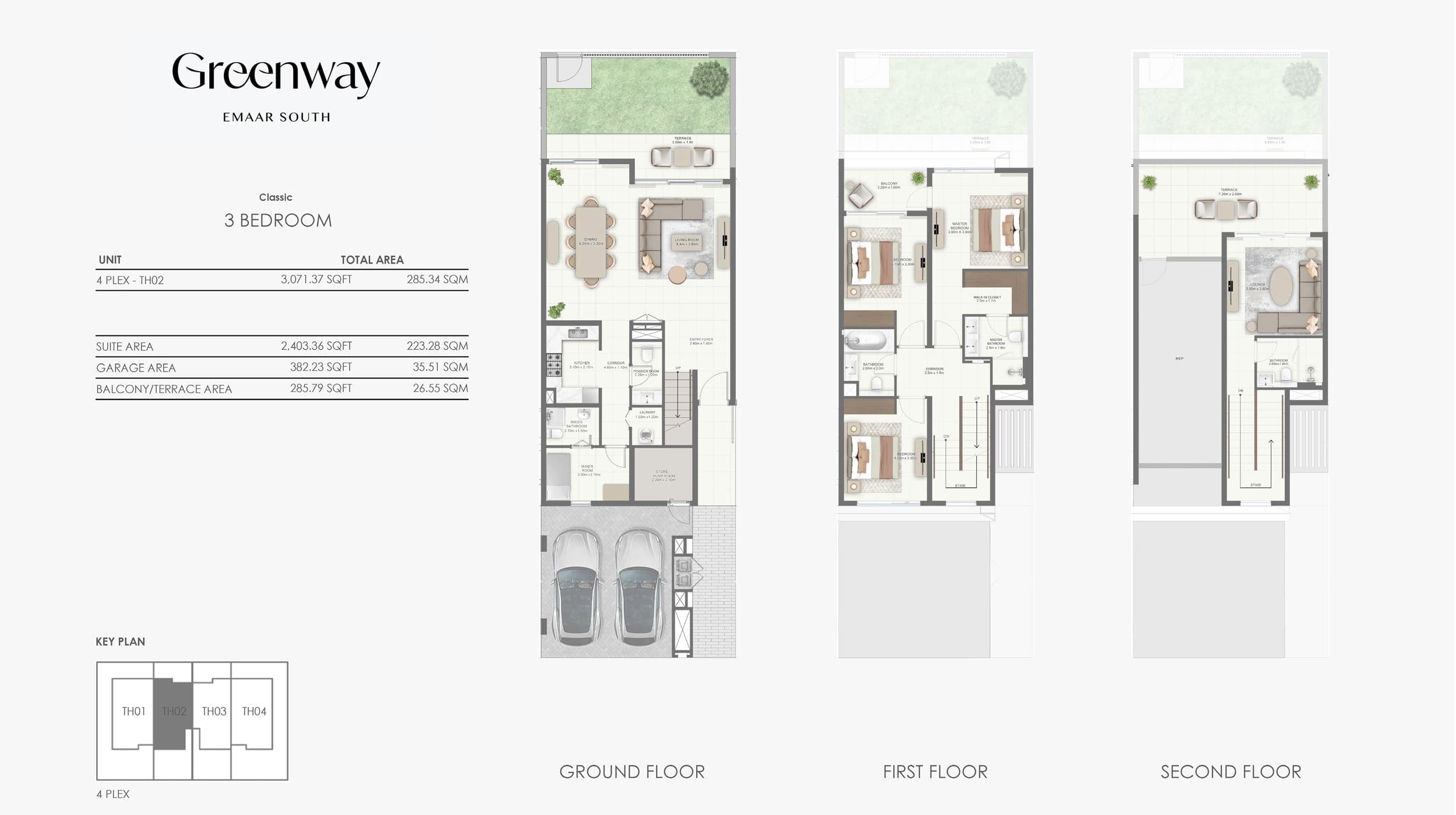 Greenway by Emaar Classic 3 Bedroom Apartment Floor Plan