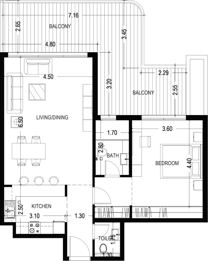 Urban Life Residences 2 Bedroom Apartment Type 1 Floor Plan