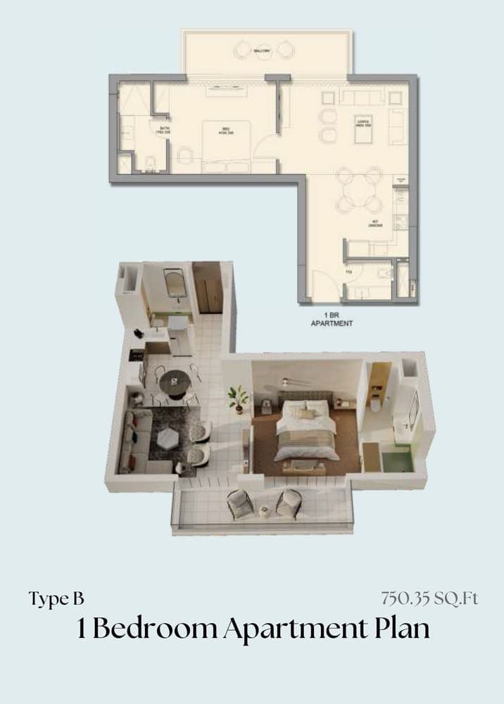 Emerald Vision Tower 1 Bedroom Apartment Type B Floor Plan
