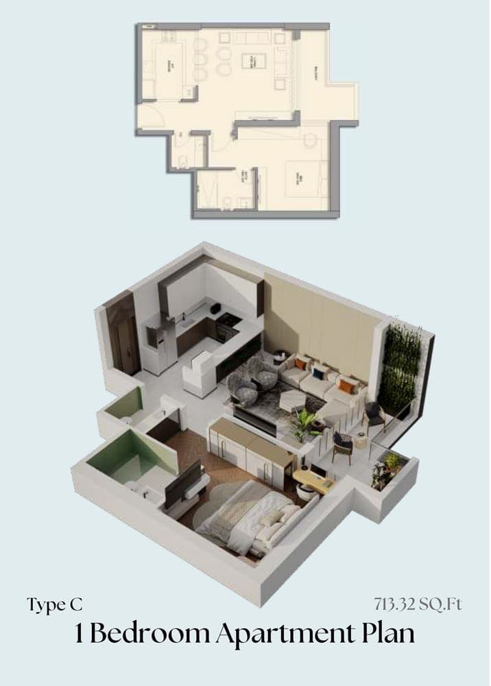 Emerald Vision Tower 1 Bedroom Apartment Type C Floor Plan