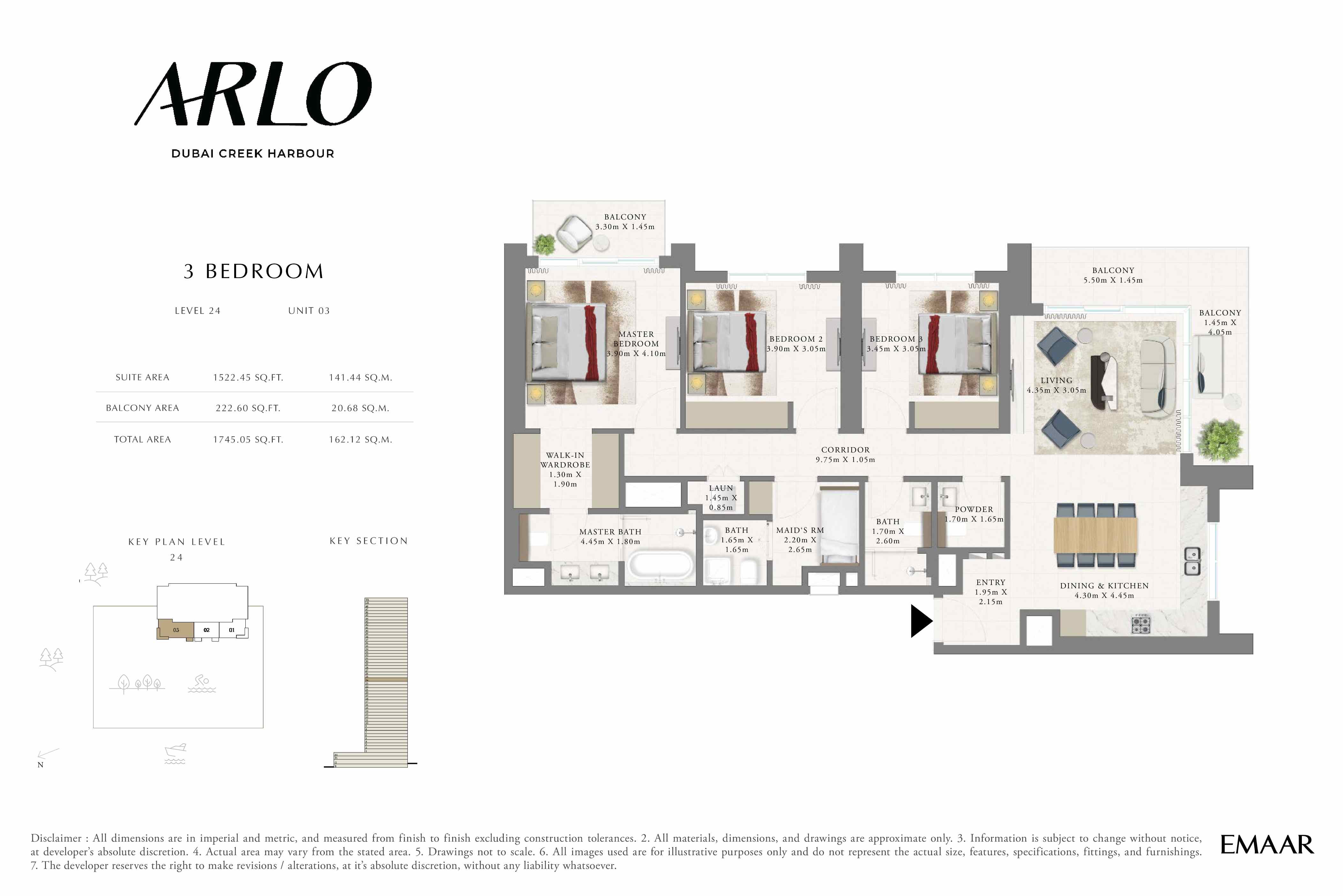 Arlo by Emaar 3 Bedroom Unit 03 Floor Plan