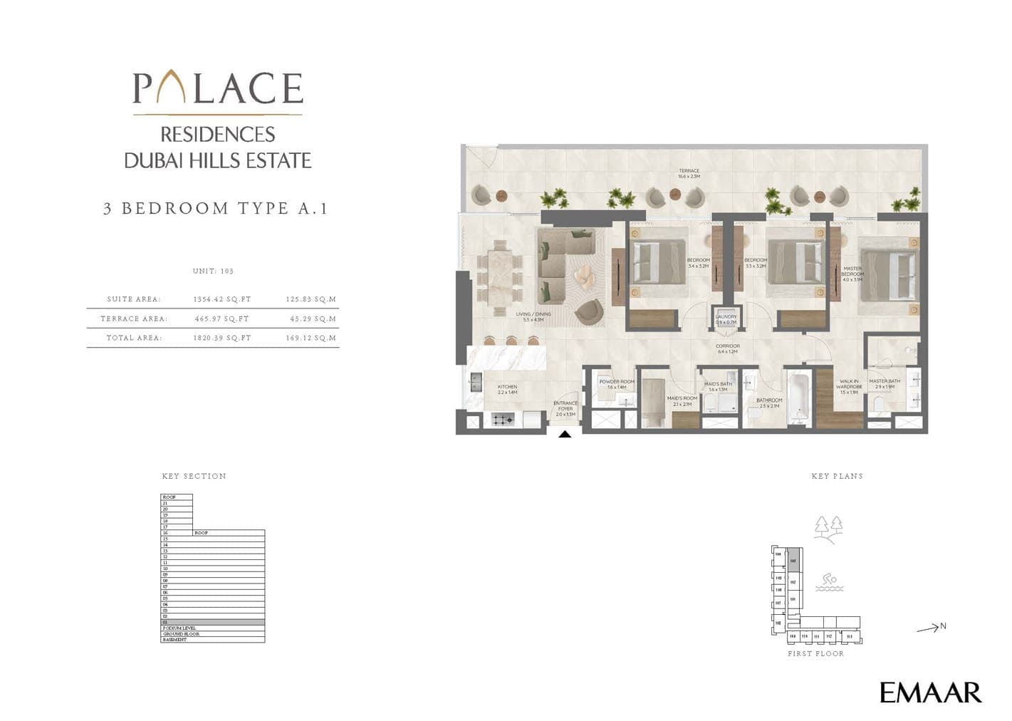 The Palace Residence 3 Bedroom Type A.1 Floor Plan
