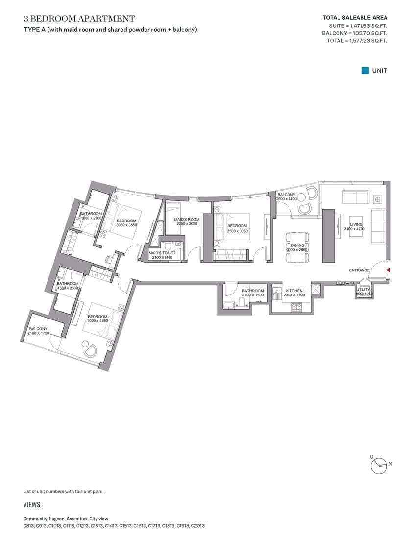 Skyscape Aura Level 3 Bedroom Apartment Type A Floor Plan