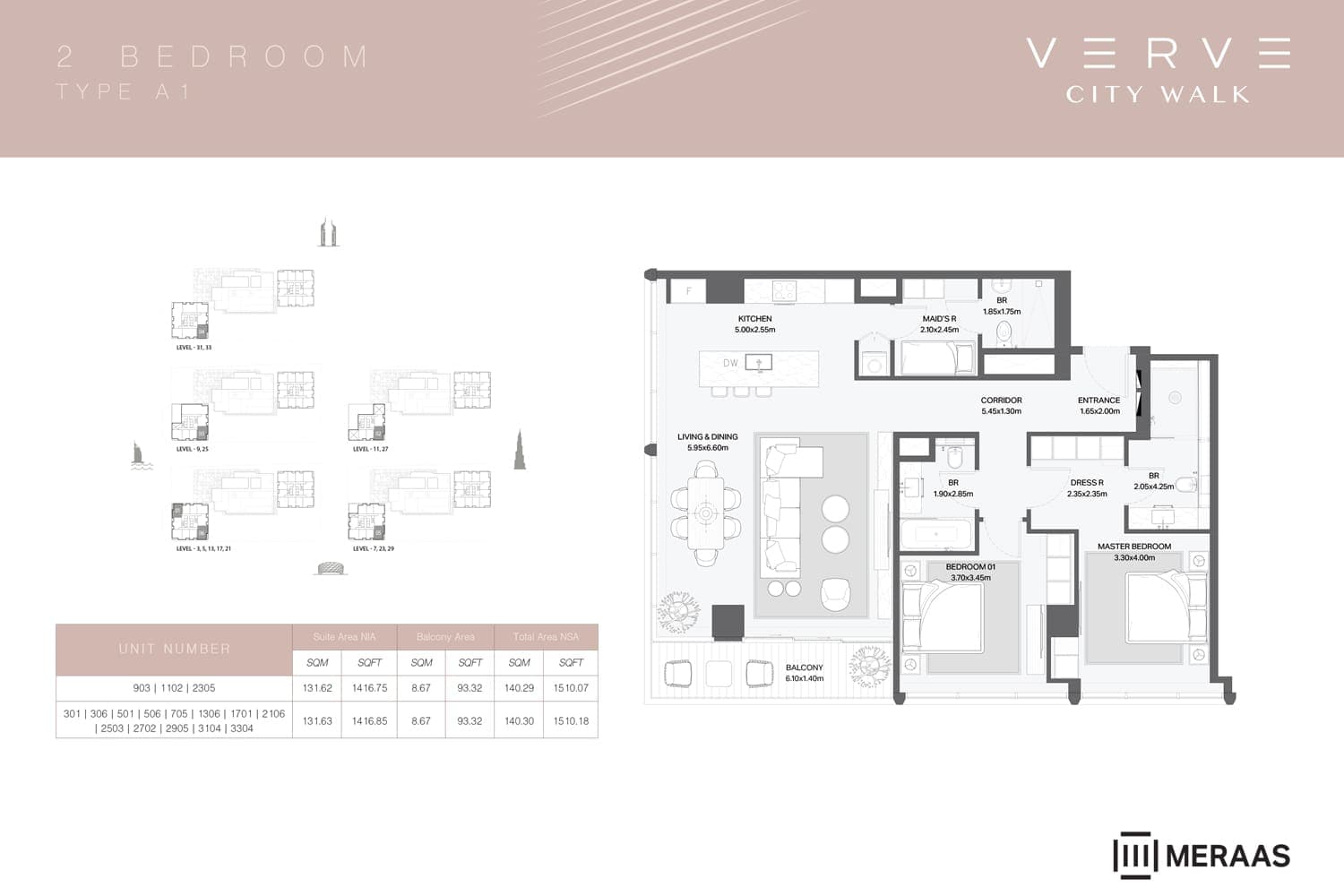 Verve at City Walk 2 Bedroom Type A1 Floor Plan