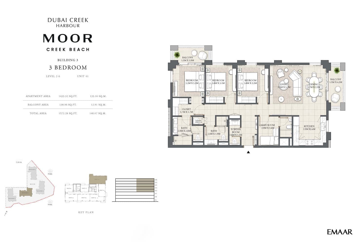 Moor Creek Beach 3 Bedroom Unit 01 Floor Plan