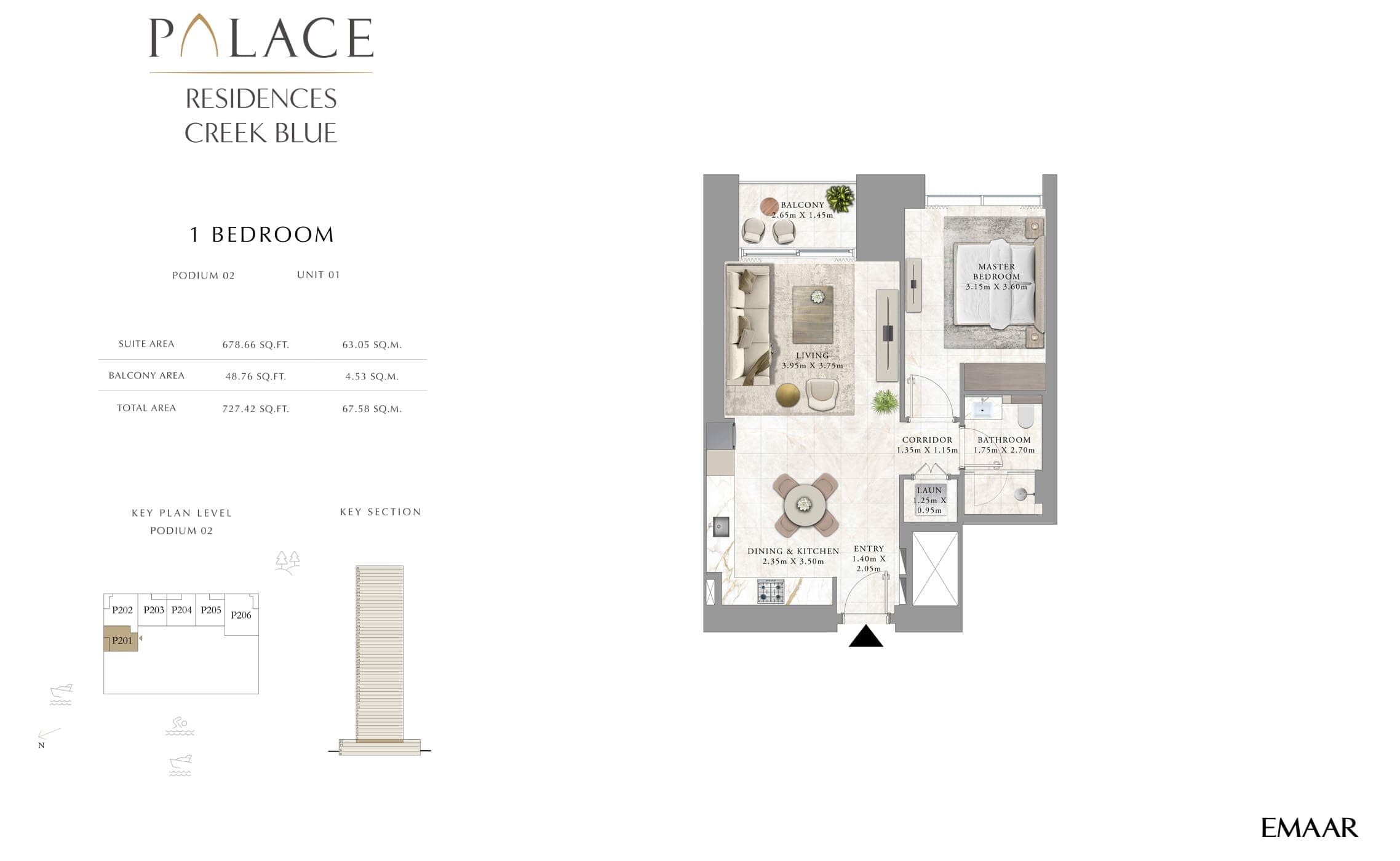 Palace Residences Creek Blue 1 Bedroom Podium 2 Unit 1 Floor Plan