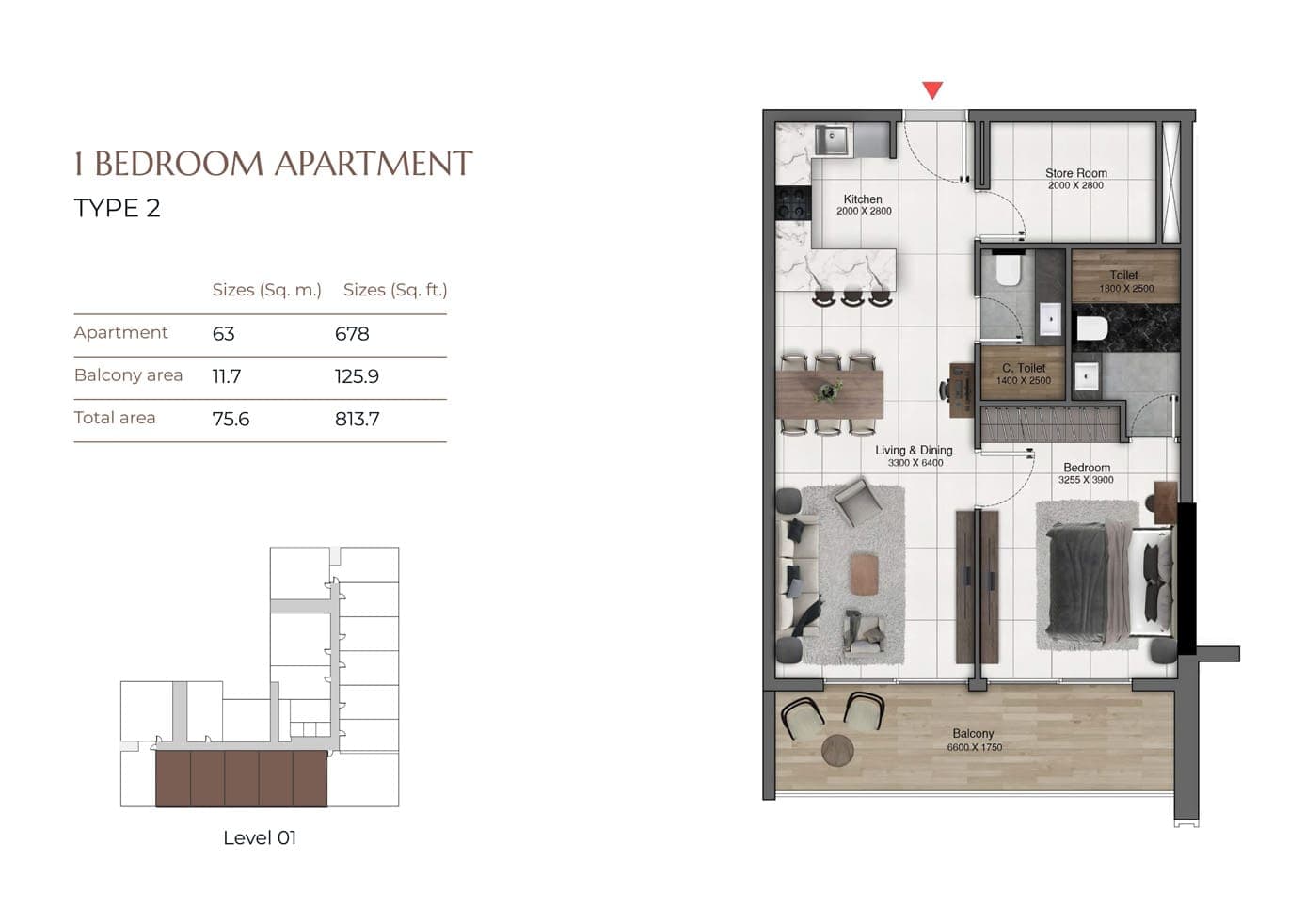 Park Lane 1 Bedroom Apartment Floor Plan Type 2 Floor Plan