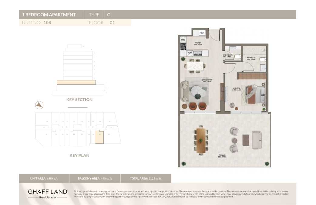 Ghaff Land Residence 1 Bedroom Apartment Type C Floor Plan