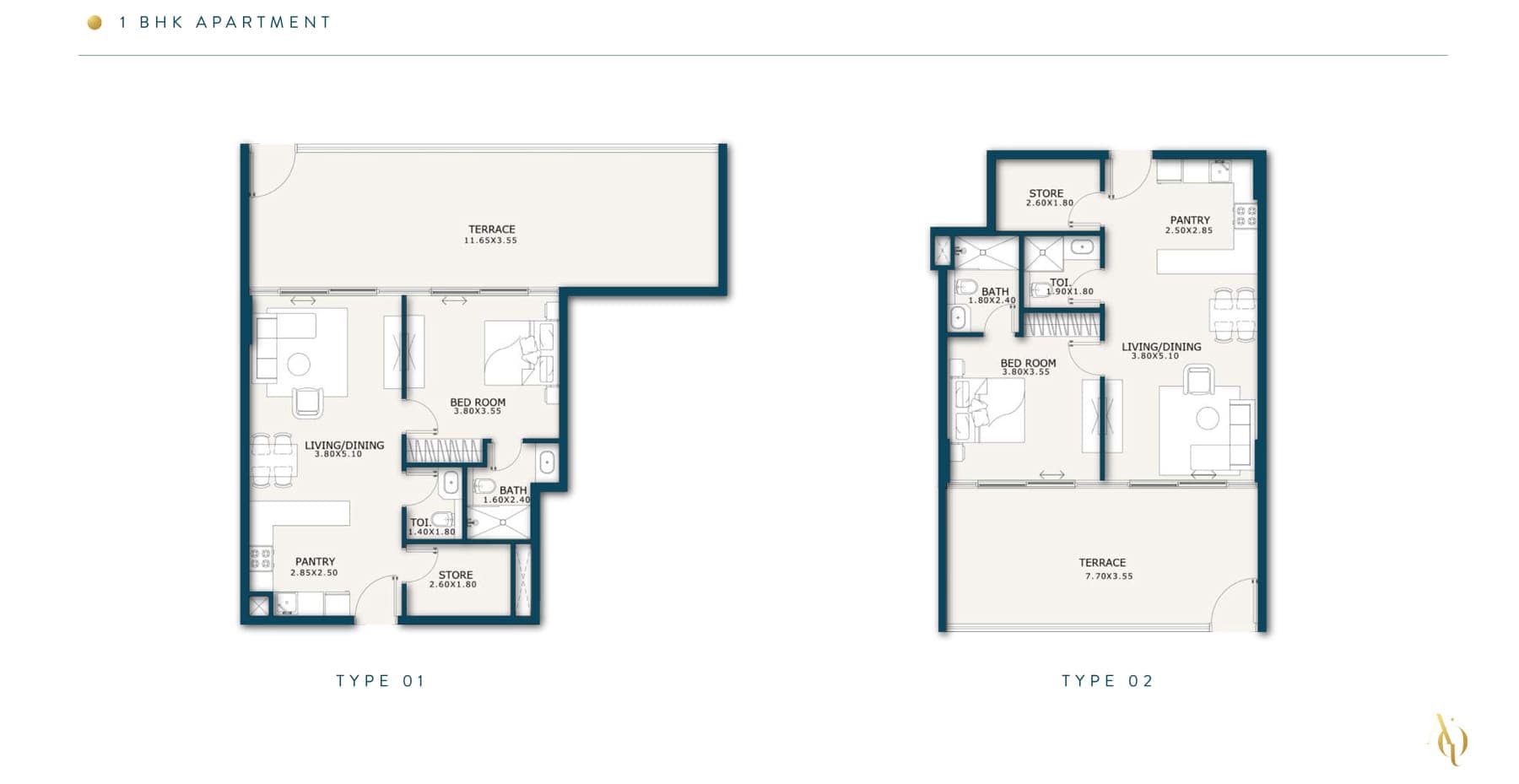 Enqlave 1 Bedroom Apartment Type 1 & 2 Floor Plan
