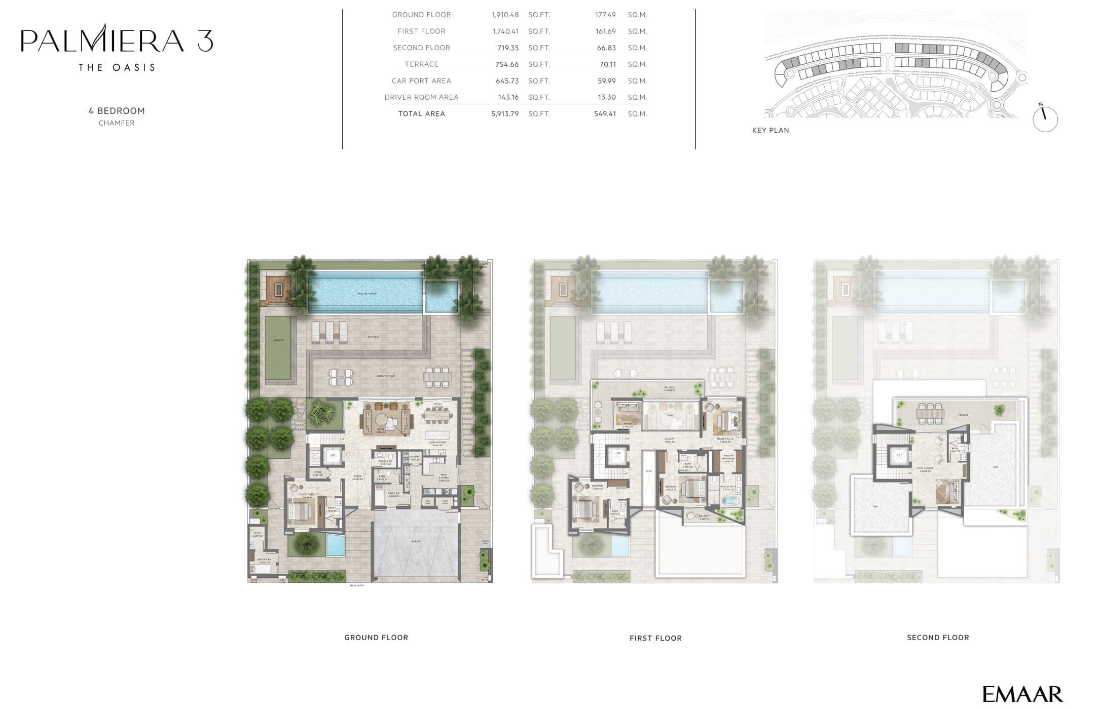 Palmiera Villas 3 - 4 Bedroom Chamfer Villa Floor Plan