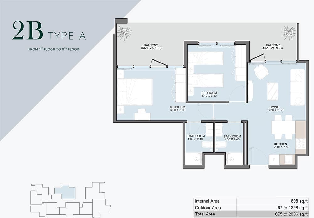 Alba Tower 2 Bedroom Apartment Type A Floor Plan