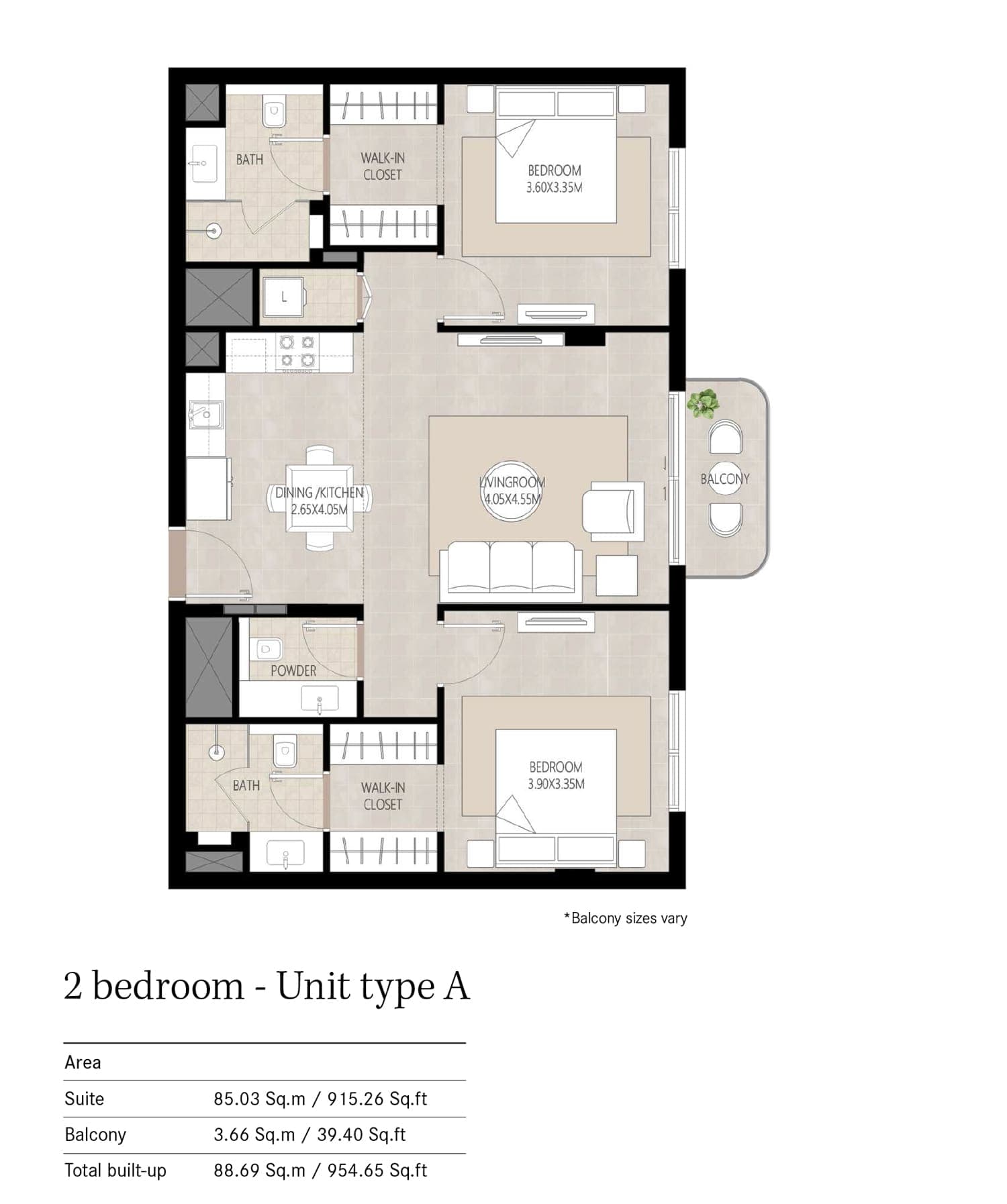 Berkshire Park 2 Bedroom Type A Floor Plan