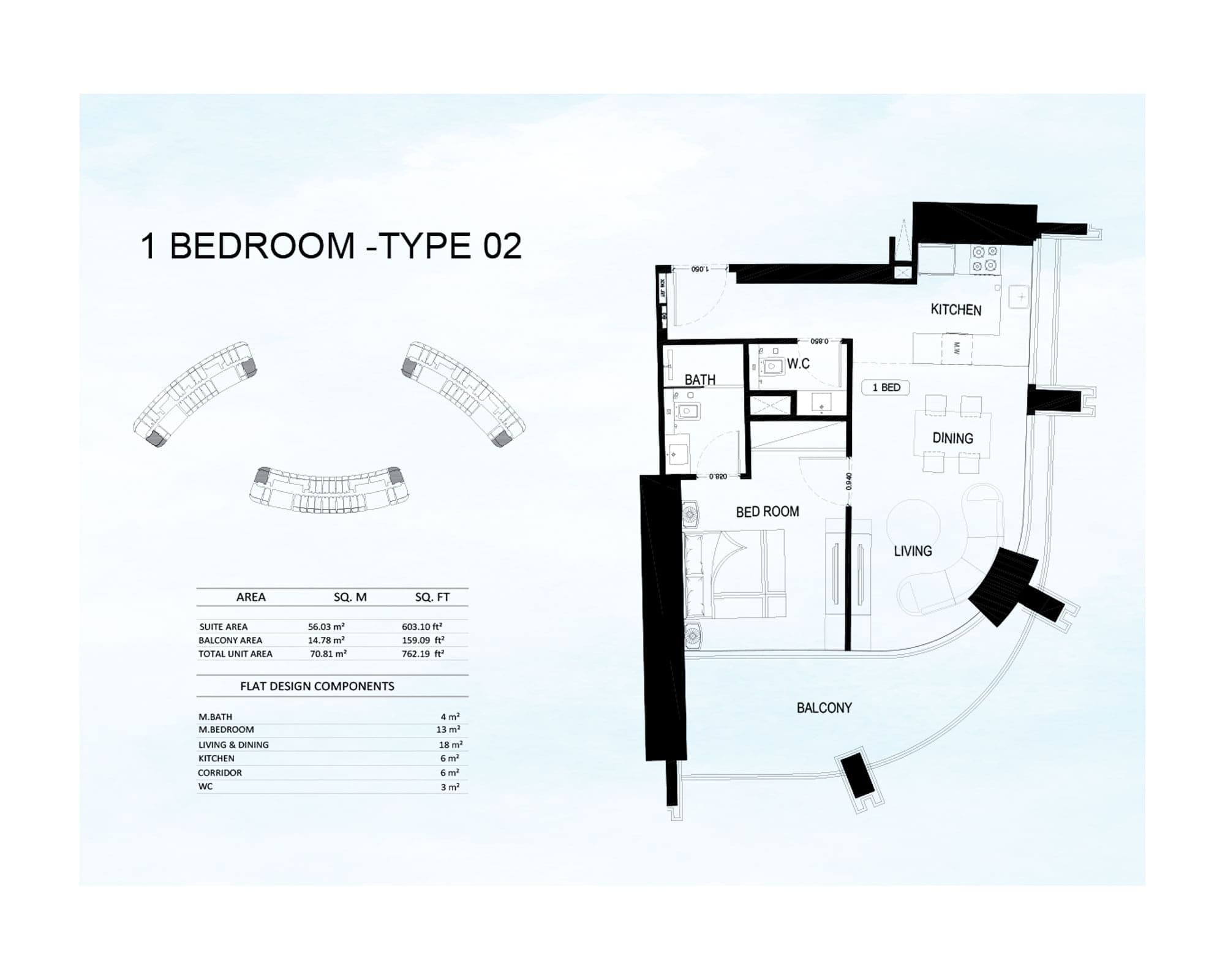 Binghatti Skyrise 1 Bedroom Type 2 Floor Plan