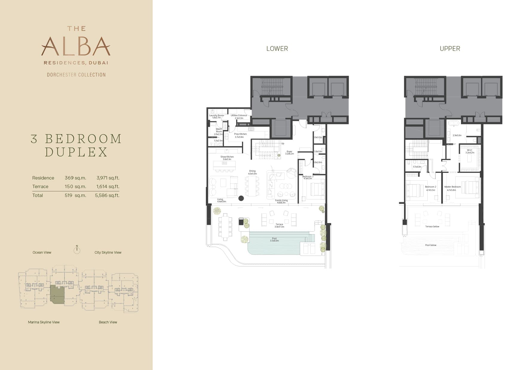 The Alba Residences Dorchester Collection 3 Bedroom Duplex Floor Plan
