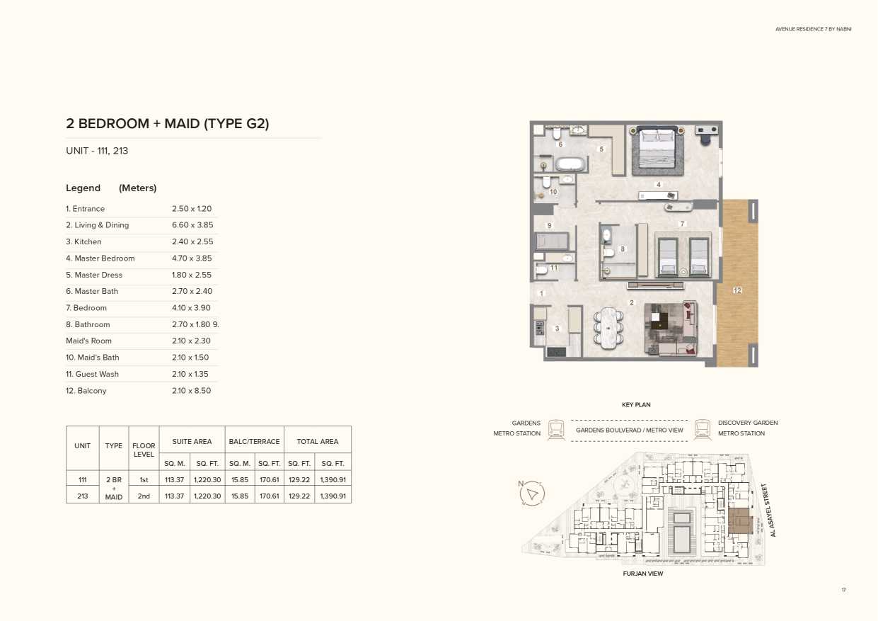 Avenue Residence 7 - 2 Bedroom Plus Maid Type G2 Floor Plan